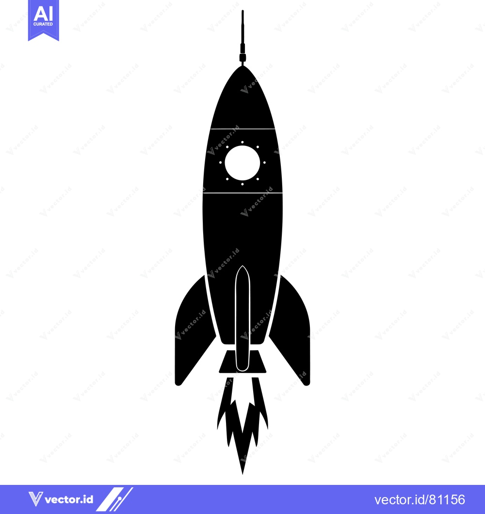 Premium Vector of Black and White Silhouette of a Rocket Launching