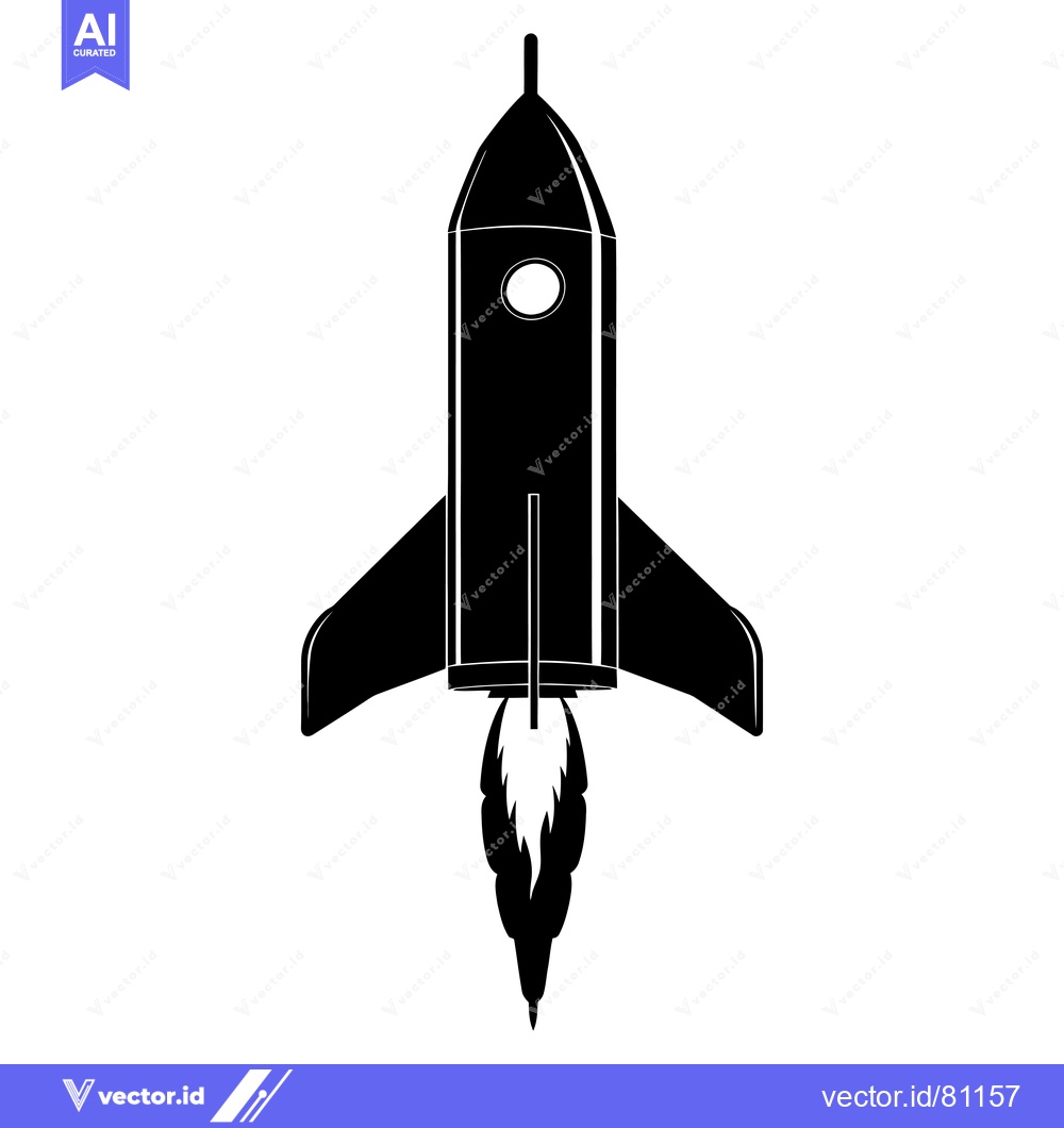 Premium Vector dari Black and white silhouette of a rocket taking off