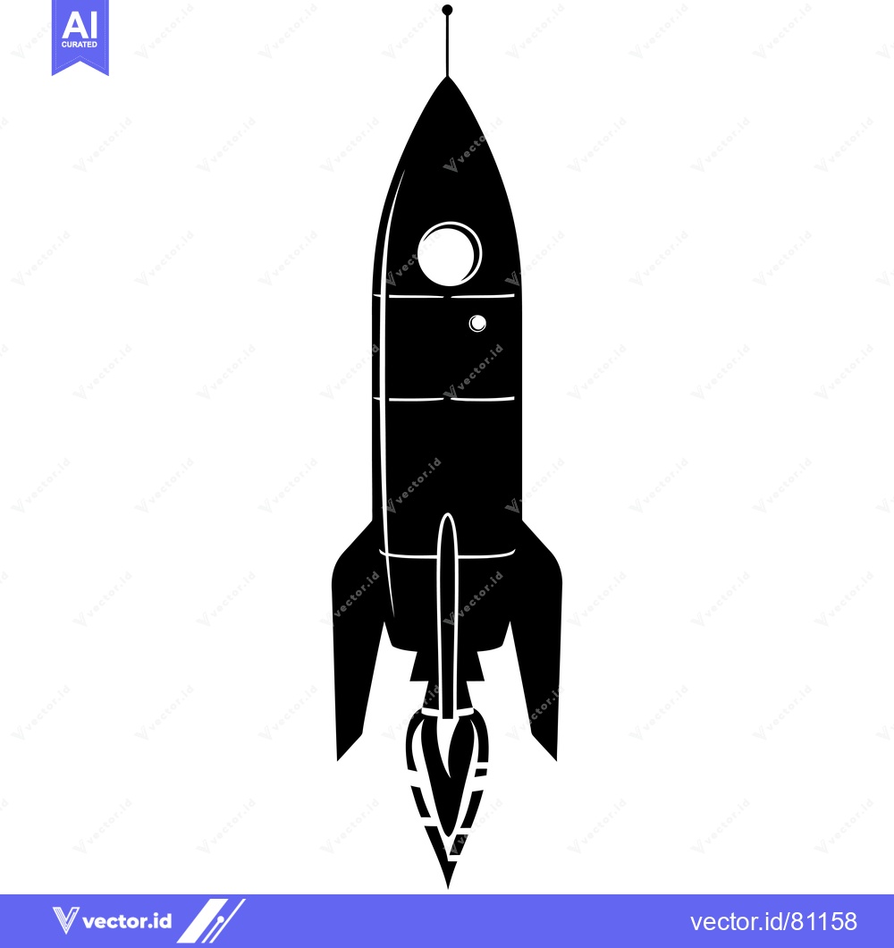 Premium Vector dari Black and White Silhouette of a Rocket Taking Off