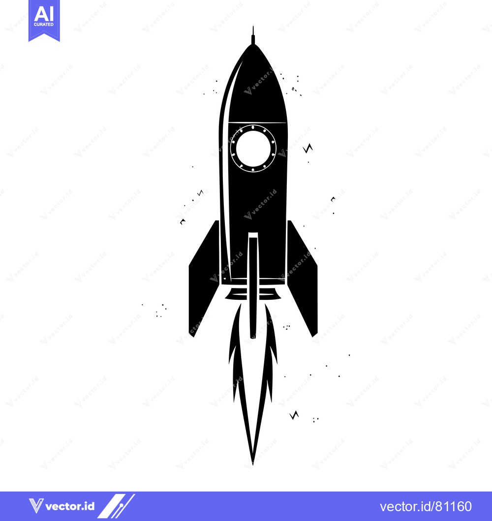 Premium Vector dari Black and White Illustration of a Rocket Taking Off