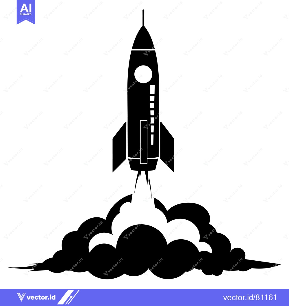 Premium Vector of Black and White Silhouette of a Rocket Launching with Smoke