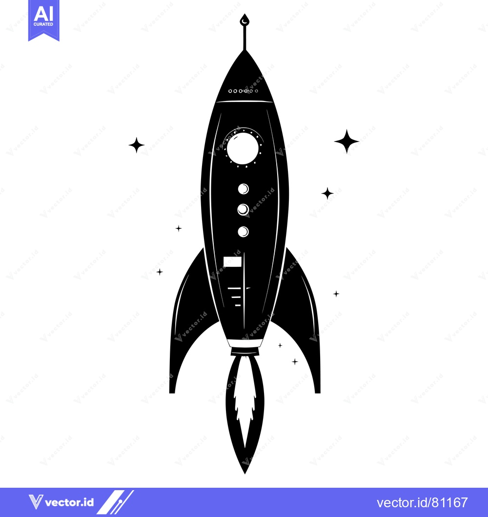 Premium Vector dari Black and White Silhouette of a Rocket Ship Launching into Space