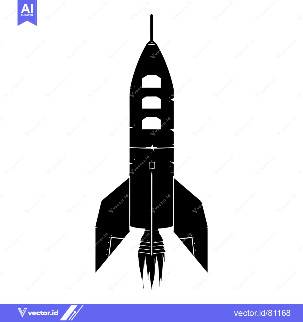 Premium Vector of Black and White Silhouette of a Rocket Taking Off