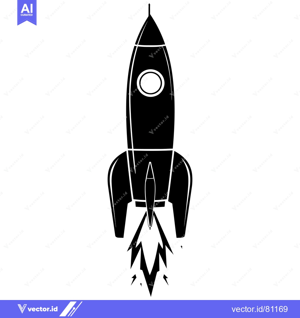 Premium Vector of Black and White Silhouette of a Rocket Launching