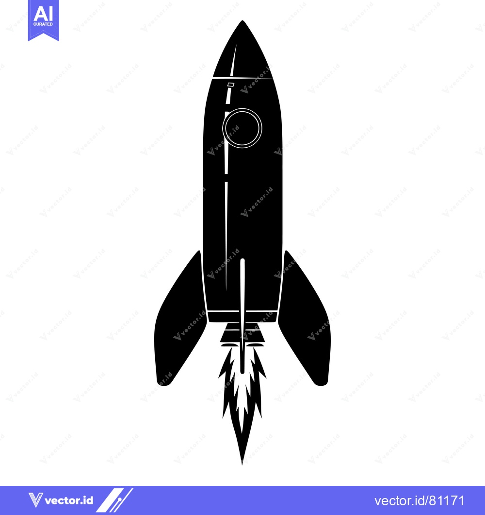 Premium Vector dari Black and White Silhouette of a Rocket Taking Off