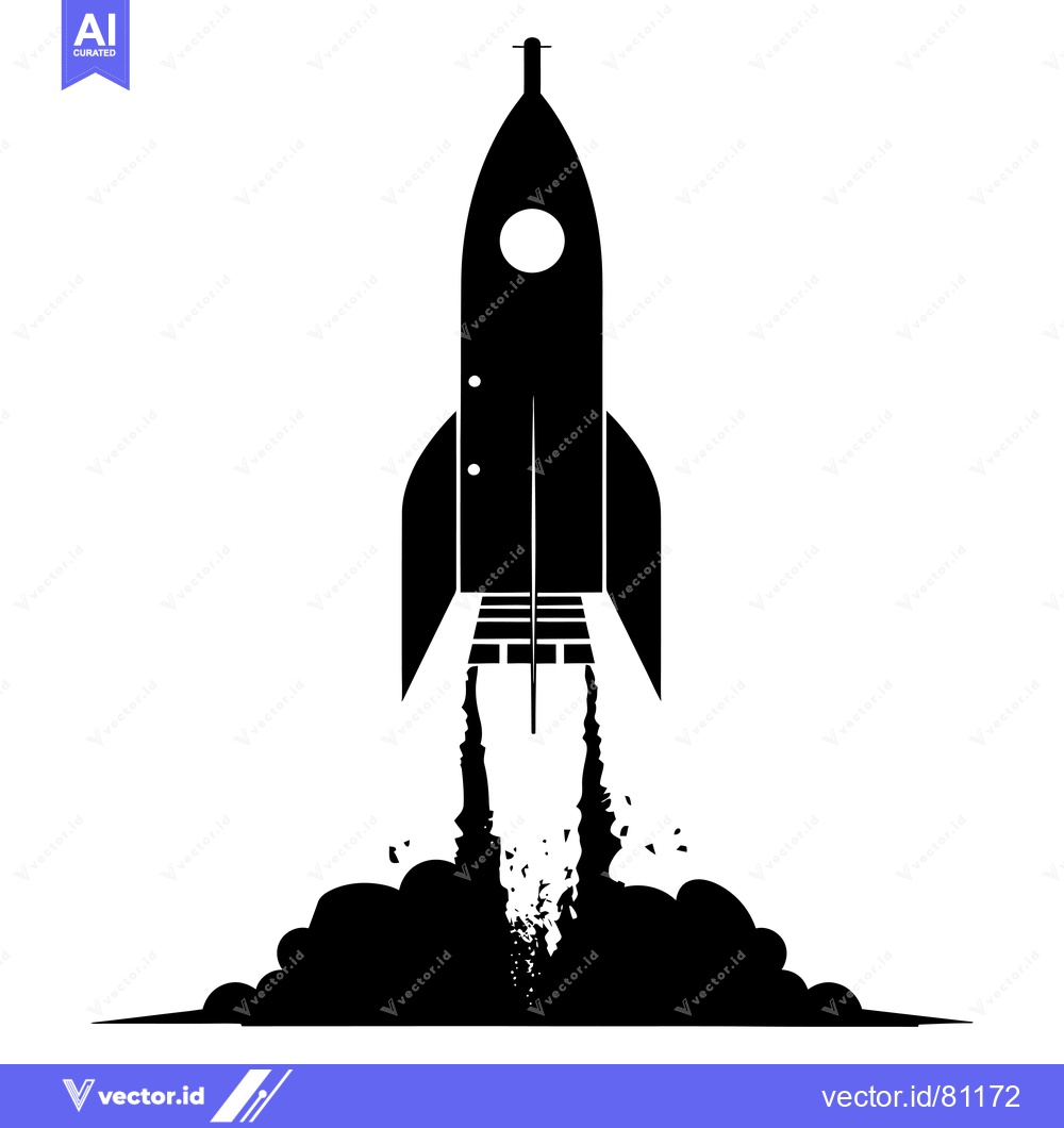 Premium Vector of Black and White Silhouette of a Rocket Taking Off