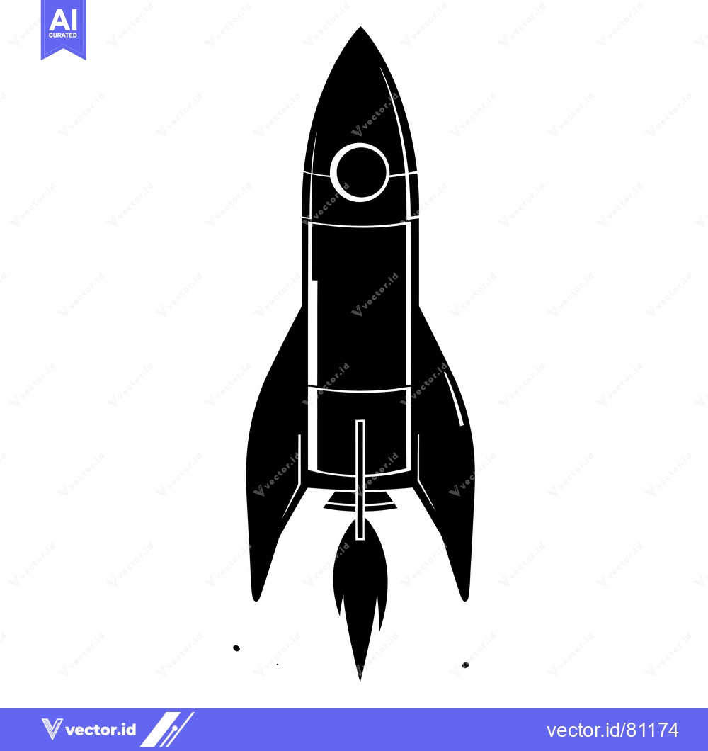 Premium Vector of Black and White Silhouette of a Rocket Taking Off