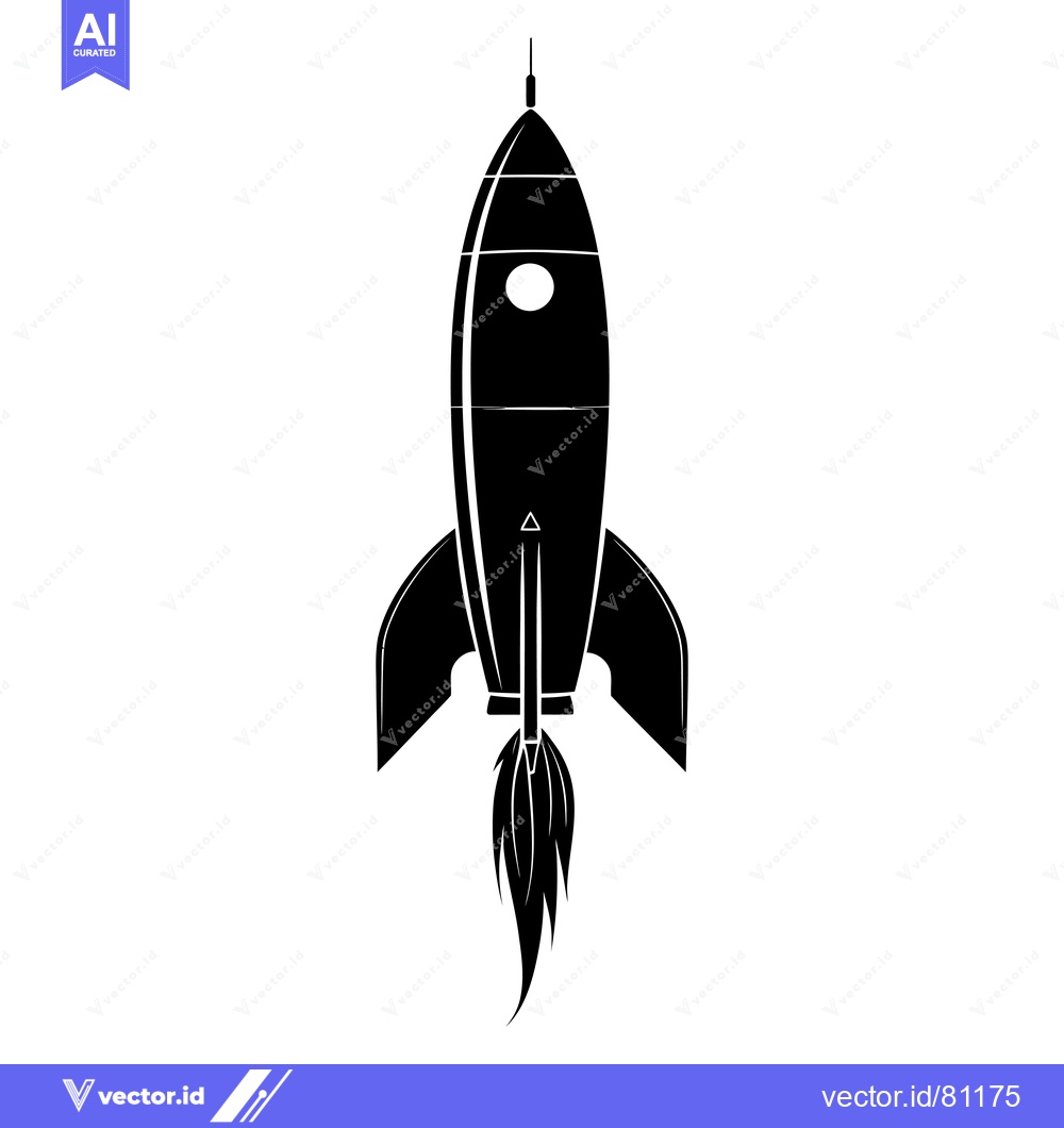 Premium Vector dari Black and White Silhouette of a Rocket Ship Taking Off
