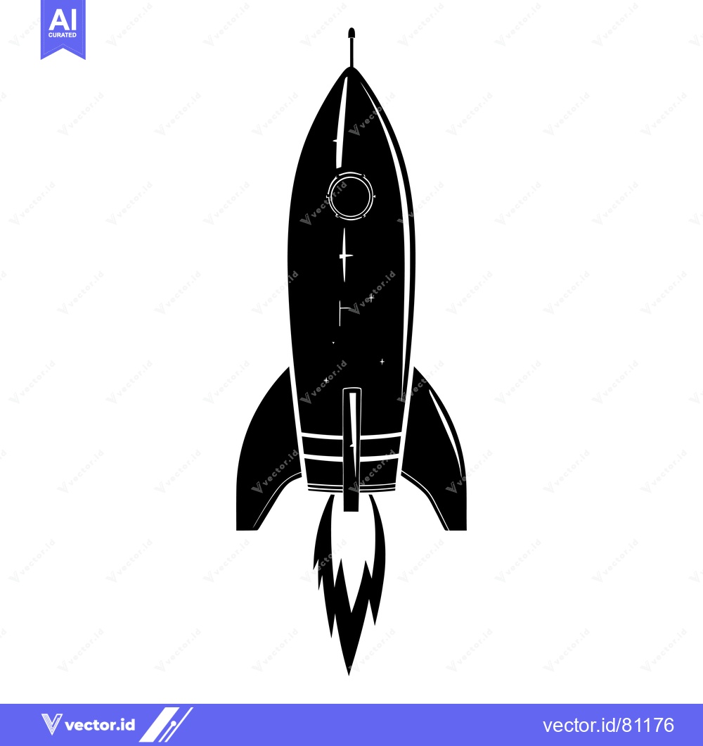 Premium Vector dari Black and White Silhouette of a Rocket Ship in Flight