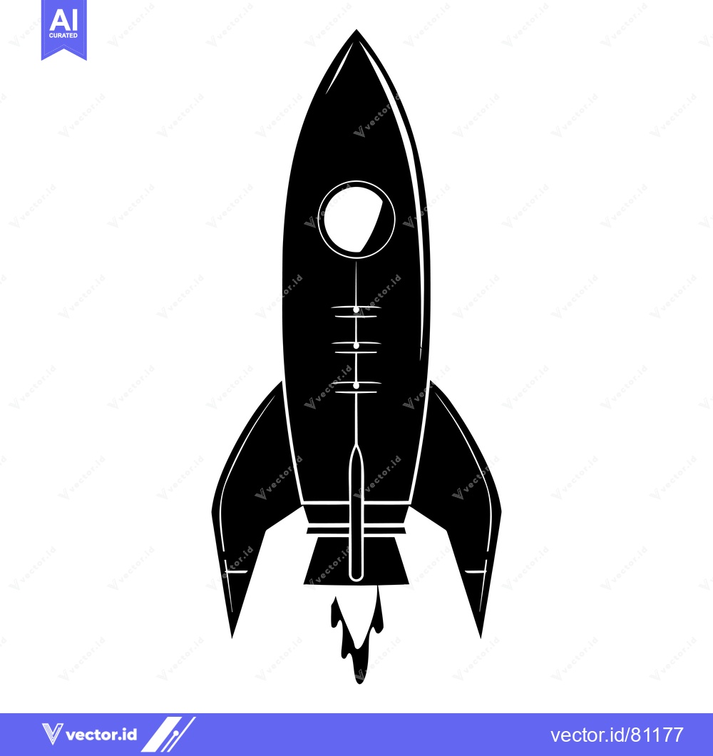 Premium Vector dari Black and white silhouette of a rocket ship taking off