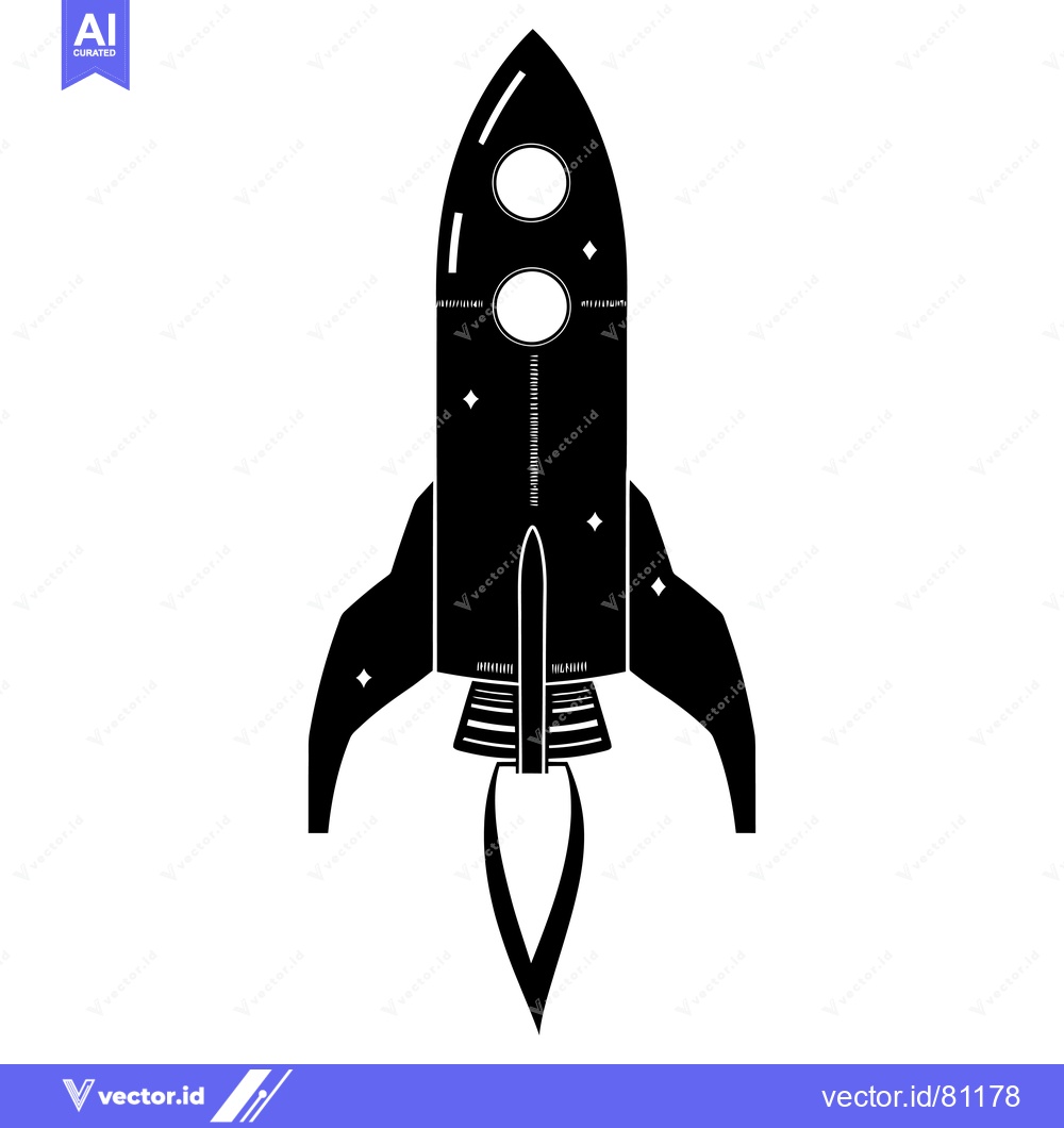 Premium Vector dari Black and White Silhouette of a Space Rocket with Flames
