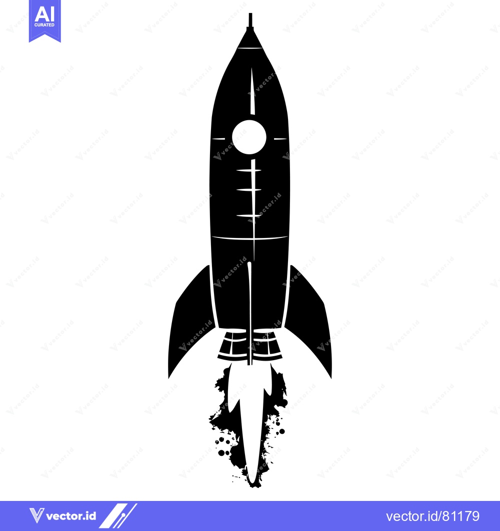 Premium Vector dari Black and White Silhouette of a Rocket Ship Taking Off
