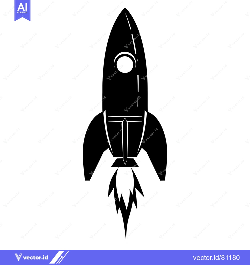 Premium Vector of Black and White Illustration of a Rocket Taking Off
