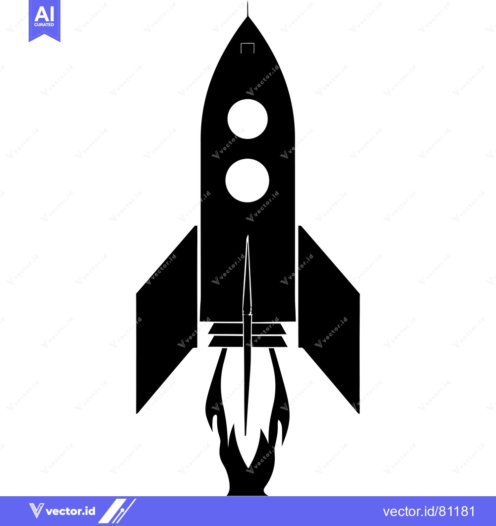 Premium Vector of Black and white silhouette of a rocket taking off