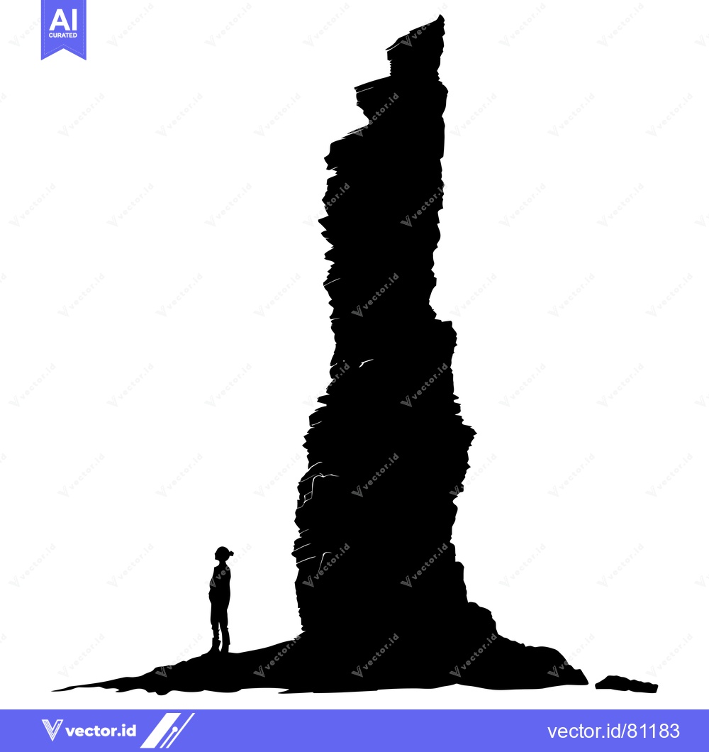 Premium Vector dari Silhouette of a Person Gazing Up at a Tall, Narrow Rock Formation