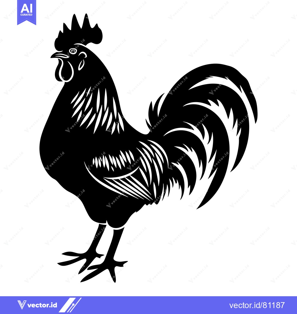 Premium Vector dari Black and White Stylized Illustration of a Rooster