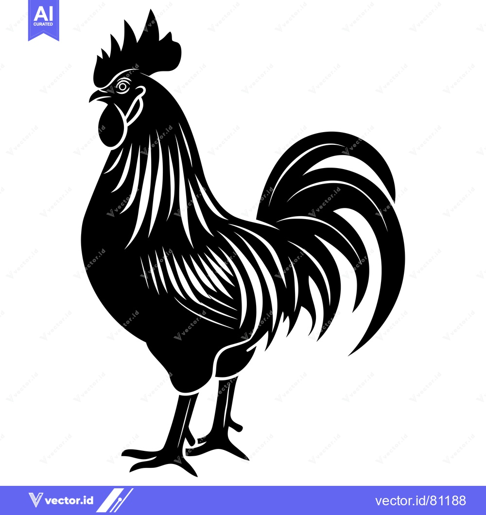 Premium Vector of Black and White Stylized Rooster Illustration