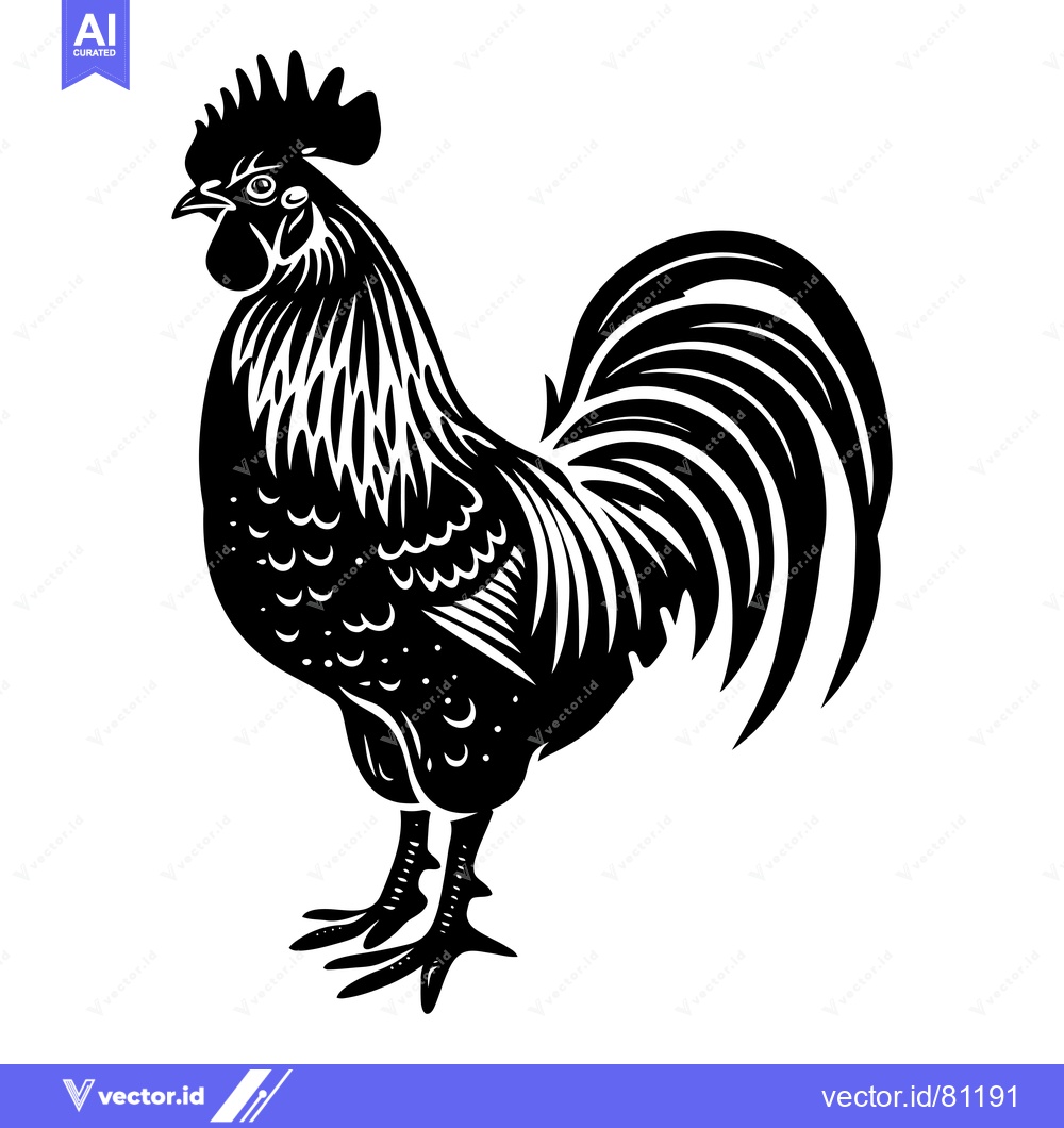 Premium Vector of Black and White Illustration of a Rooster