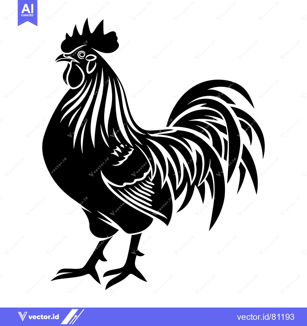 Premium Vector of Black and White Stylized Rooster Silhouette