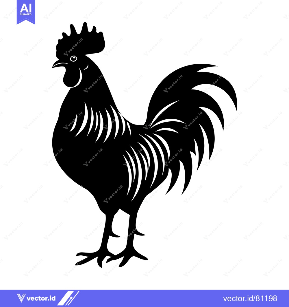 Premium Vector of Black and White Silhouette of a Rooster