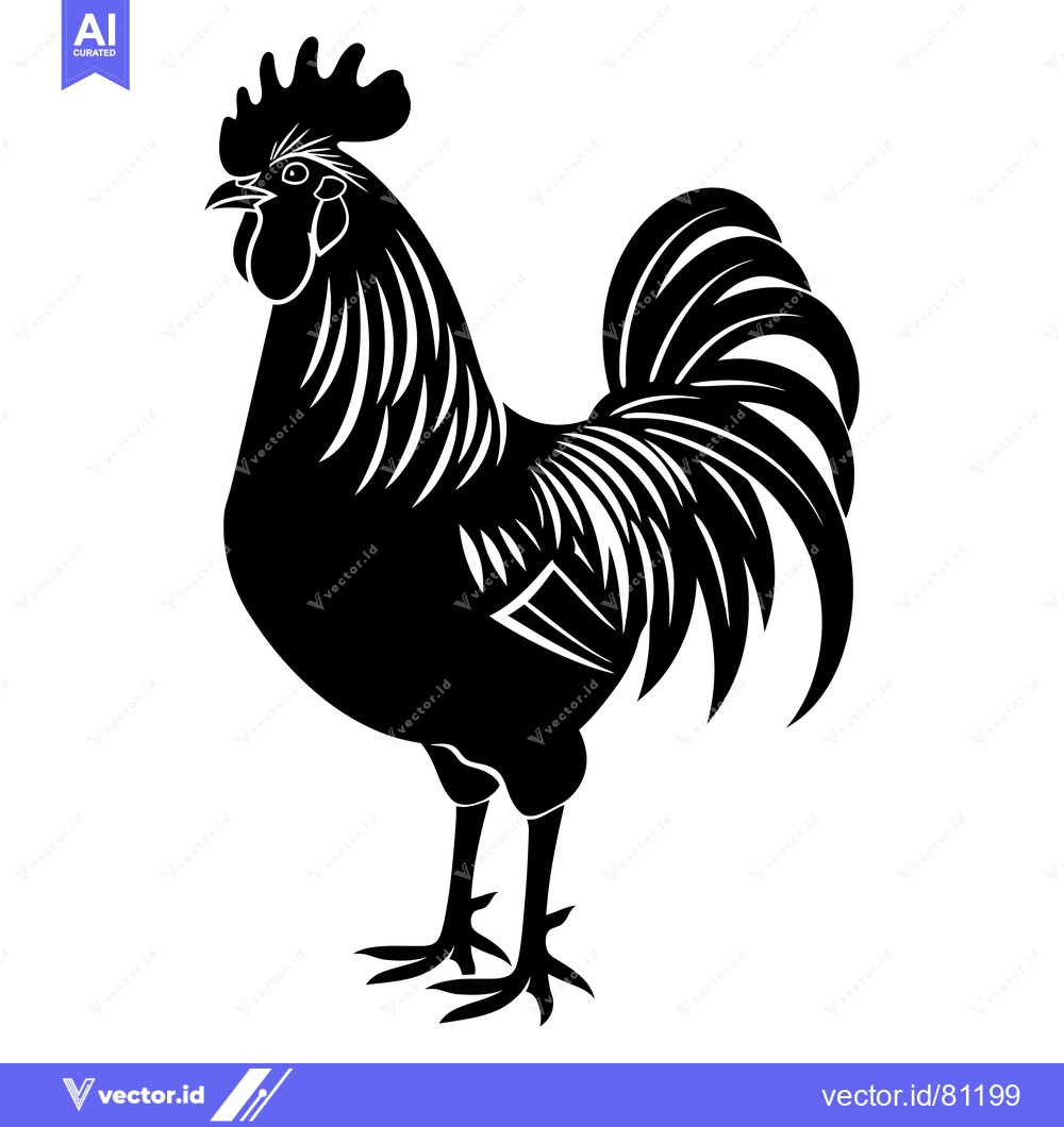 Premium Vector of Black and white silhouette of a rooster