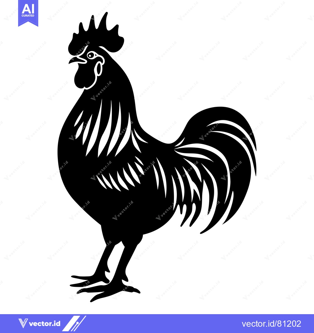 Premium Vector dari Black and White Silhouette of a Rooster