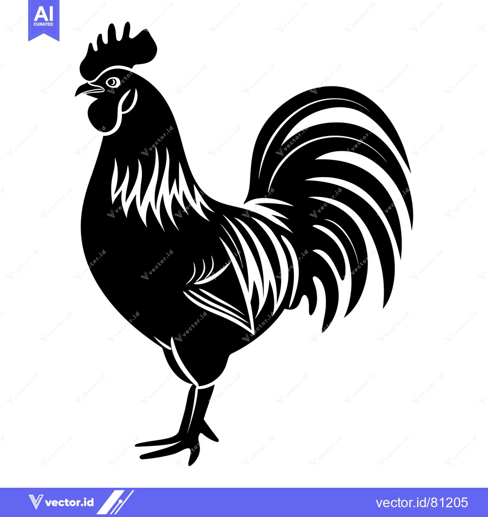 Premium Vector dari Black and White Silhouette of a Rooster