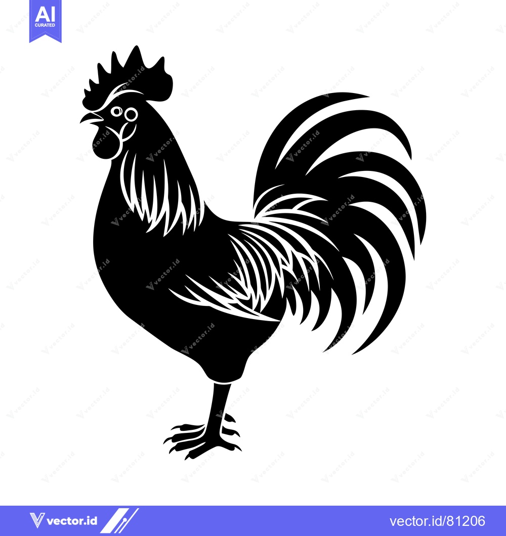 Premium Vector dari Black and White Stylized Illustration of a Rooster