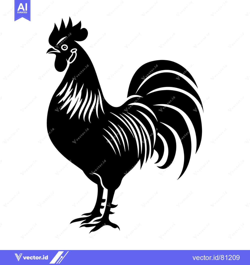 Premium Vector dari Black and White Silhouette of a Rooster