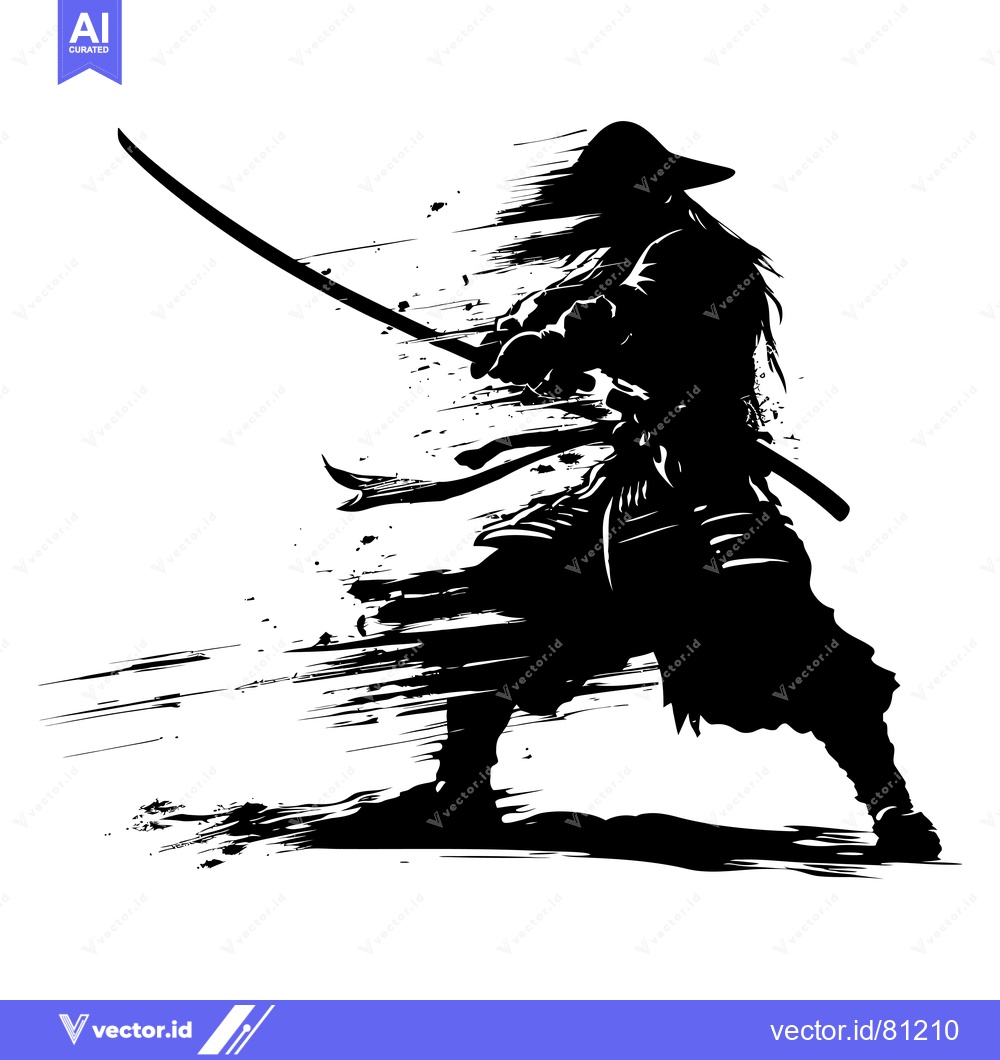 Premium Vector dari Silhouette of a Samurai Warrior in Motion with Katana