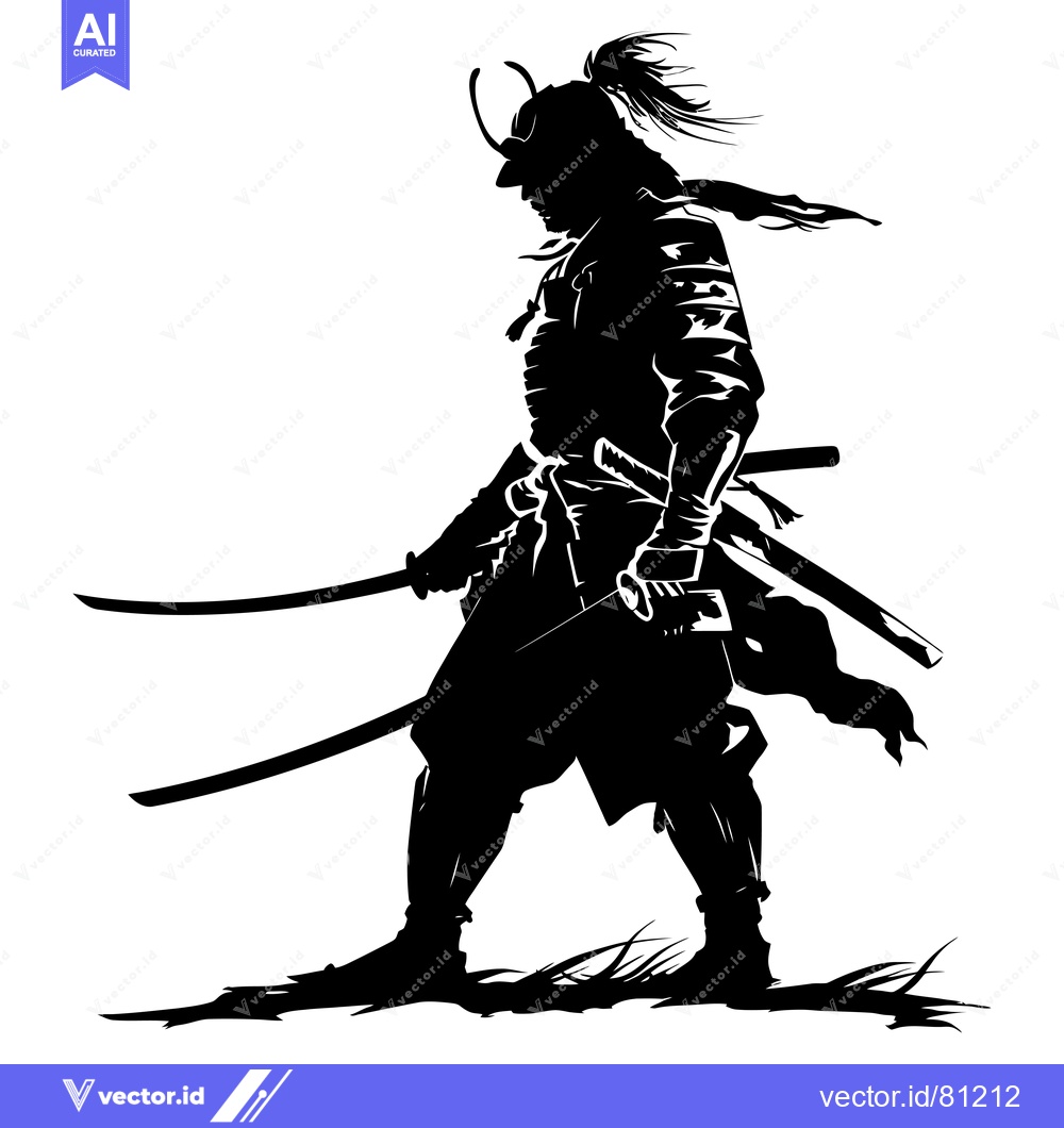 Premium Vector dari Silhouette of a Samurai Warrior Holding Two Swords