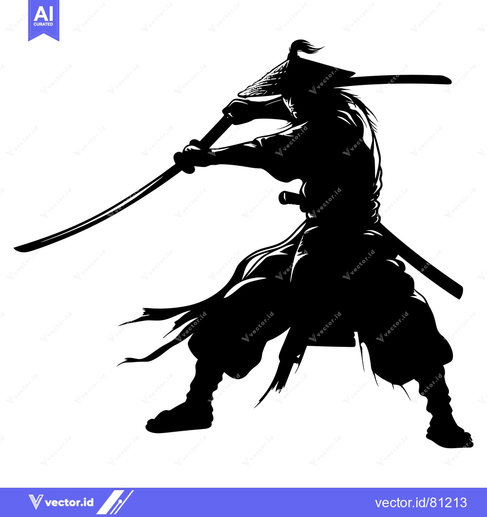 Premium Vector dari Silhouette of a Samurai Warrior in Action with Katana