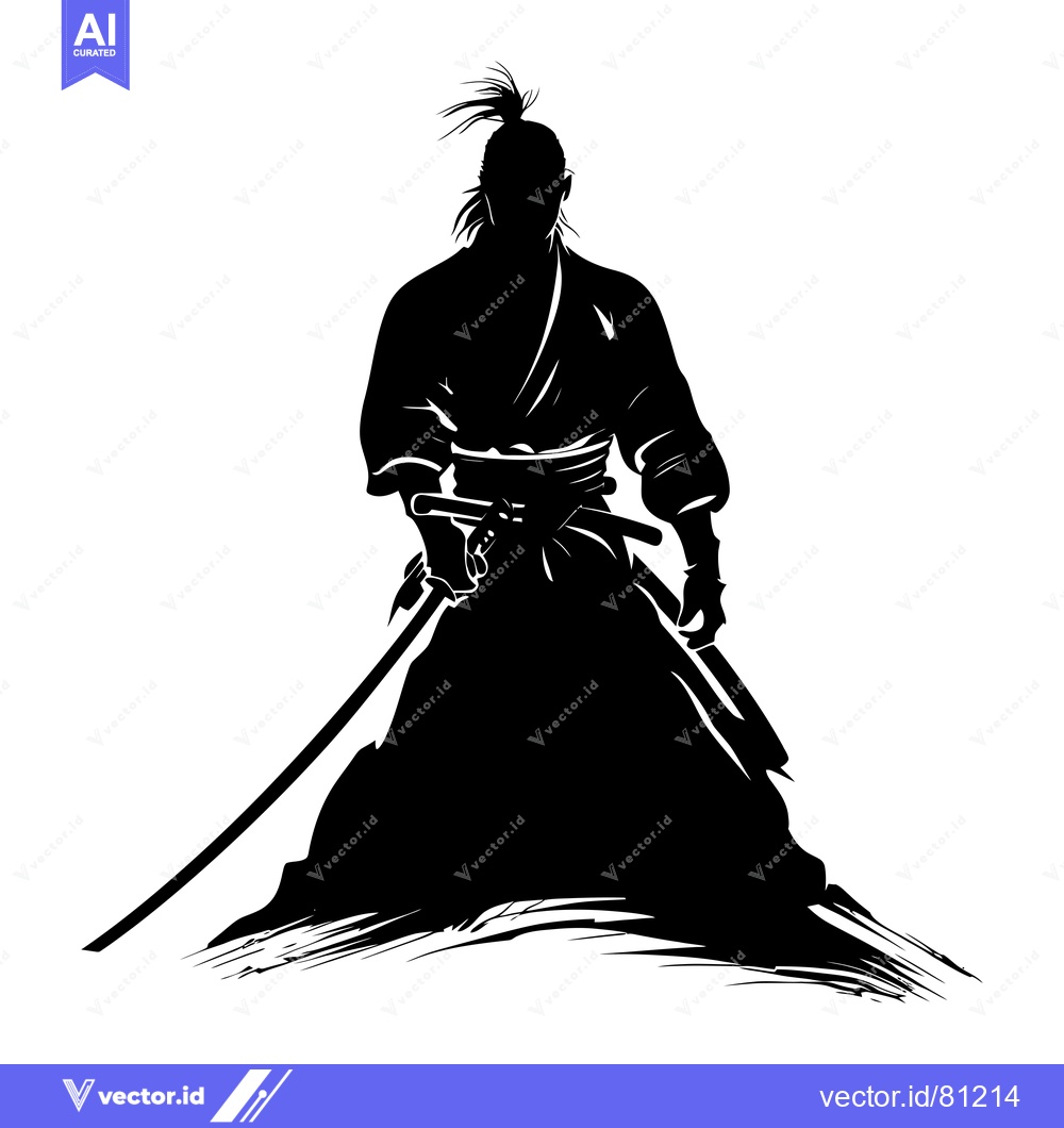 Premium Vector dari Silhouette of a Samurai Warrior Holding a Katana Sword