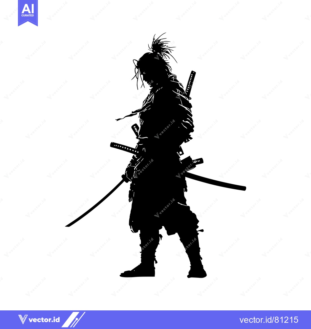Premium Vector dari Silhouette of a Samurai Warrior with Swords