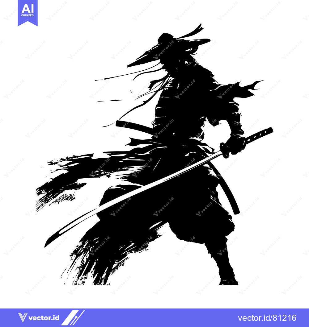 Premium Vector of Silhouette of a Samurai Warrior Holding a Sword