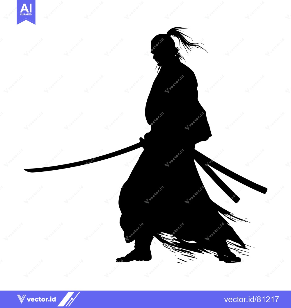 Premium Vector dari Silhouette of a Samurai Warrior Holding a Sword