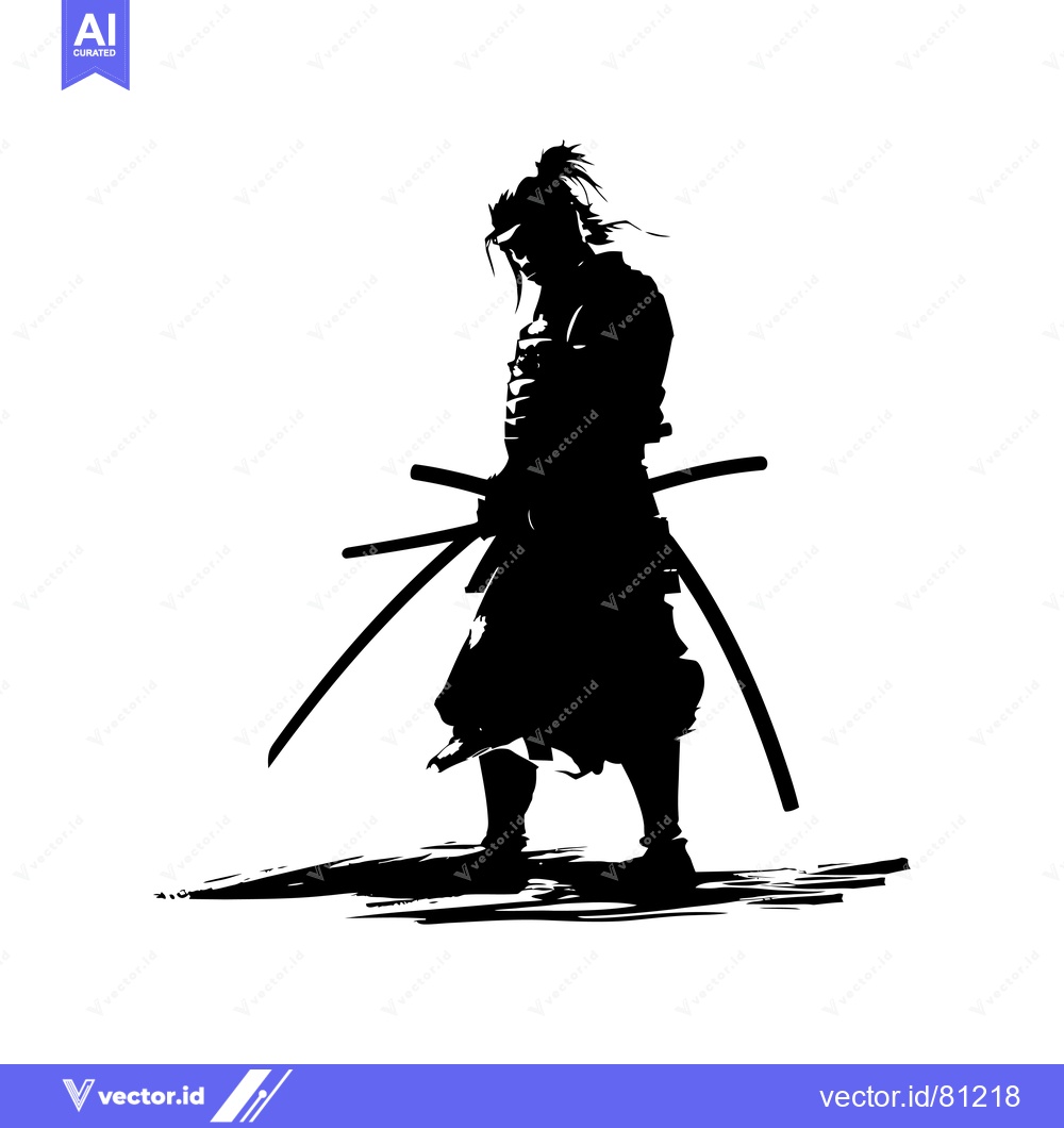 Premium Vector of A Silhouette of a Samurai Warrior with Two Swords
