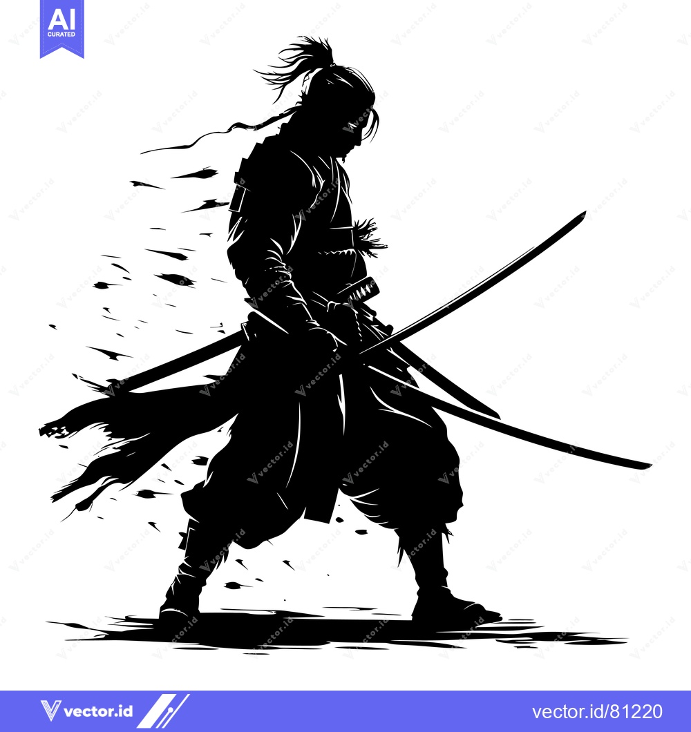 Premium Vector dari Silhouette of a Samurai Warrior Holding Two Swords