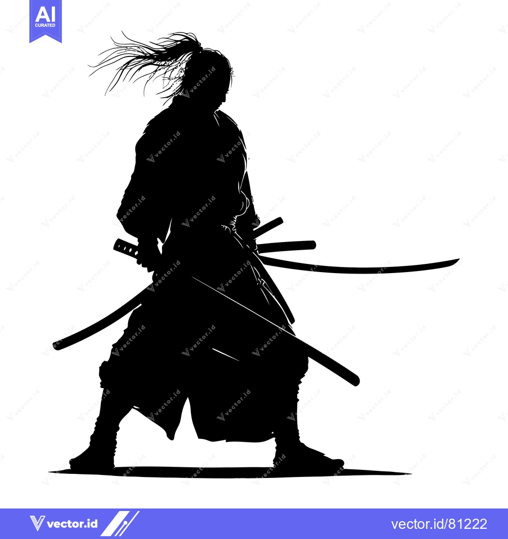 Premium Vector dari Silhouette of a Samurai Holding Two Swords