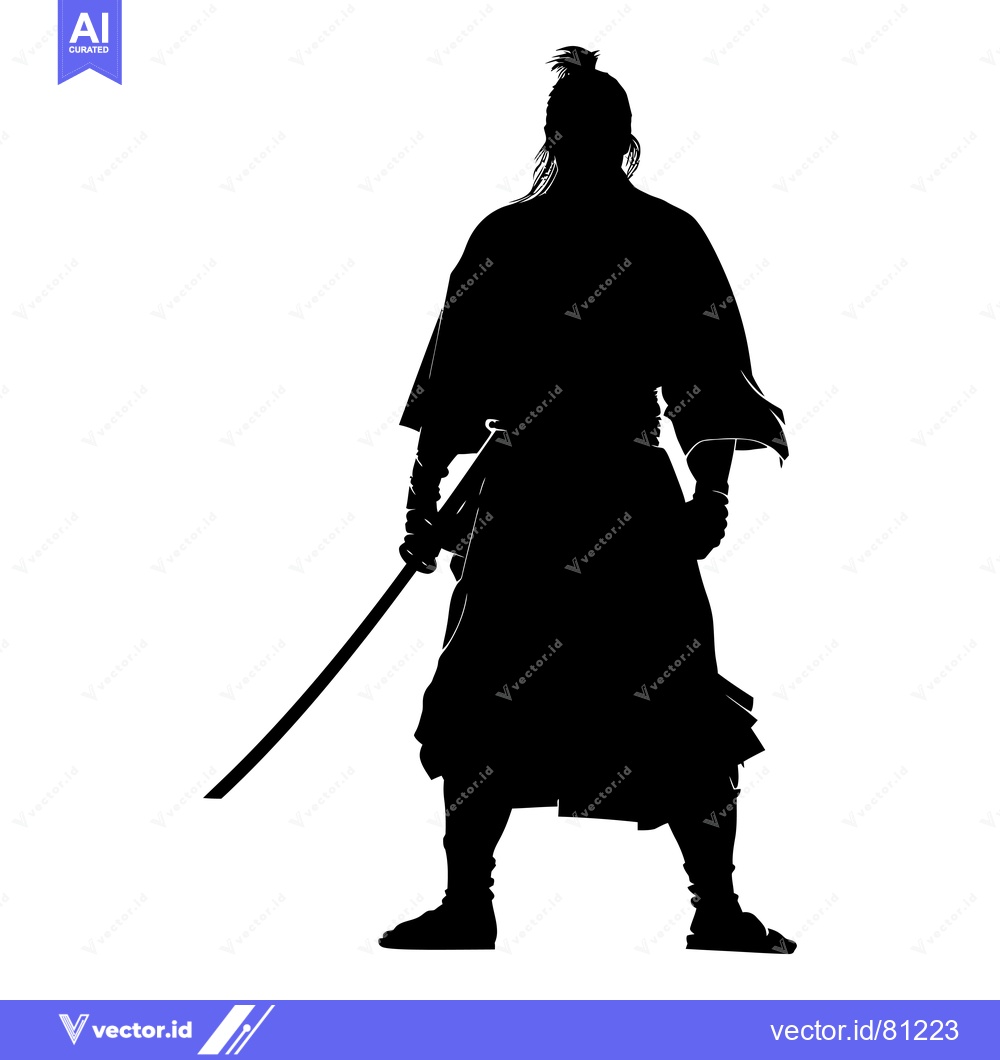 Premium Vector of Silhouette of a Samurai Warrior Holding a Katana Sword