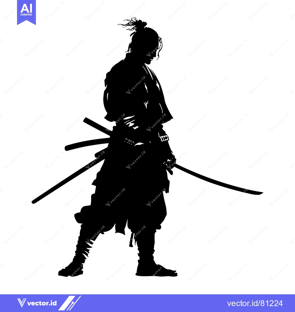 Premium Vector of Silhouette of a Samurai Warrior Holding a Katana Sword