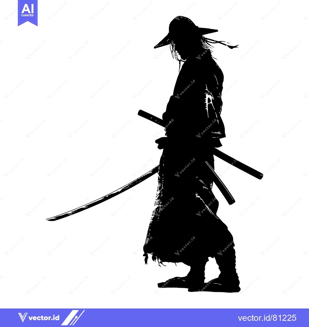 Premium Vector of Silhouette of a Samurai Warrior with Two Swords