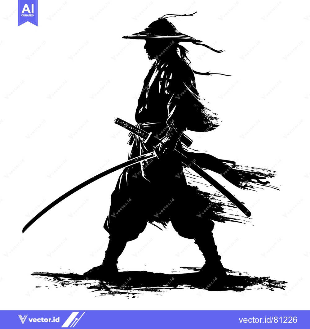 Premium Vector of Silhouette of a Samurai Warrior with a Sword Drawn