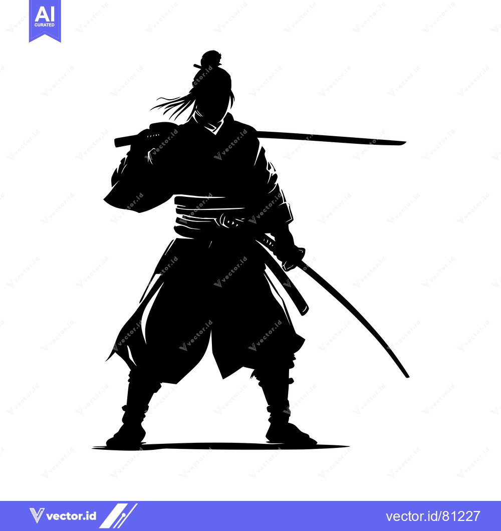 Premium Vector dari Silhouette of a Samurai Warrior Holding a Katana Sword