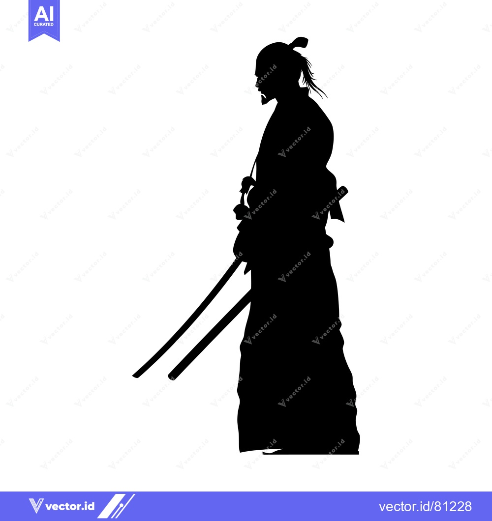 Premium Vector of Silhouette of a Samurai Warrior with Two Swords