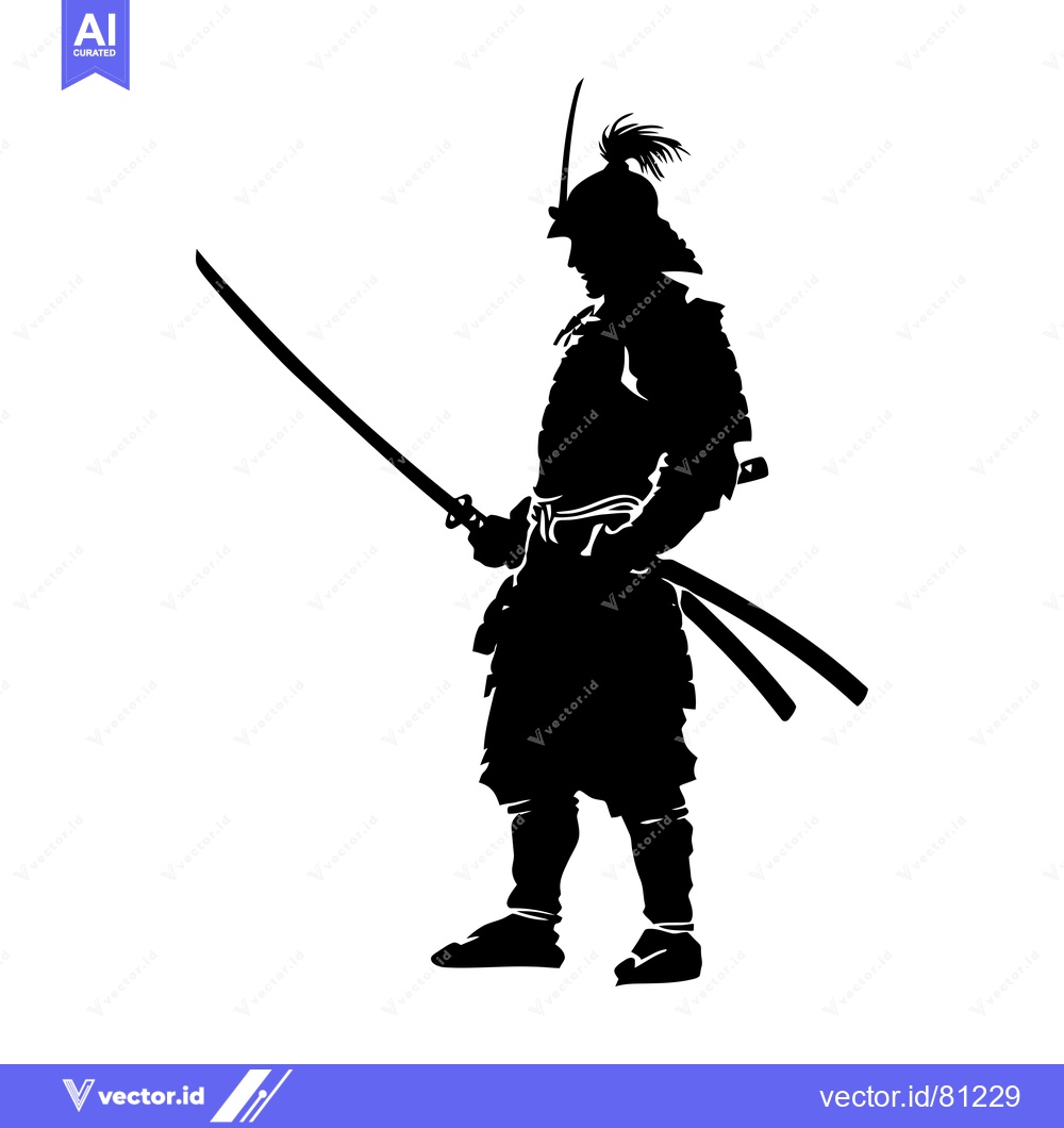 Premium Vector of Silhouette of a Samurai Warrior Holding a Katana Sword