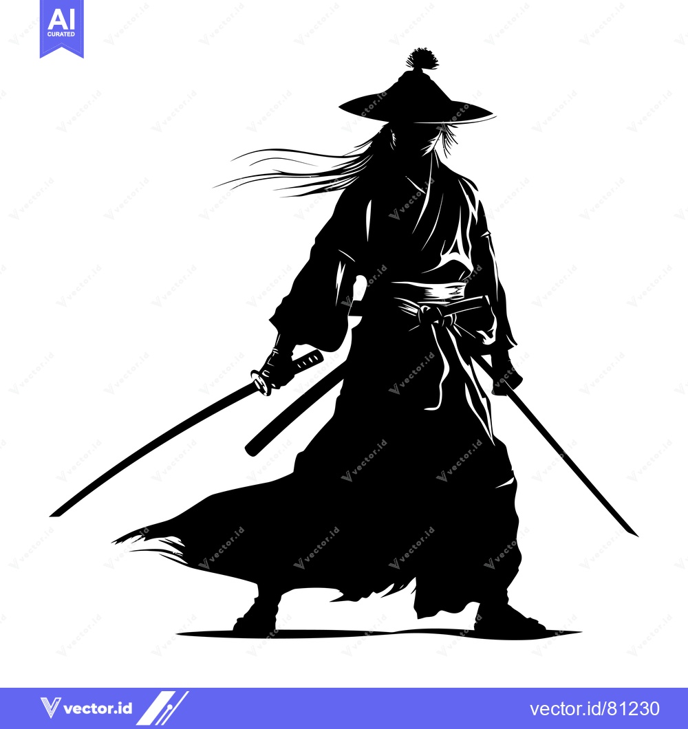 Premium Vector dari Silhouette of a Samurai Warrior with Two Swords Drawn