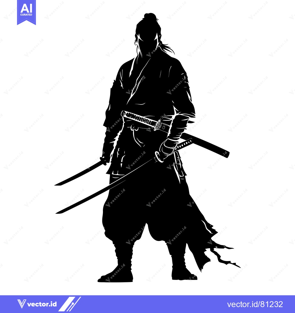 Premium Vector of Silhouette of a Samurai Warrior Holding Two Swords
