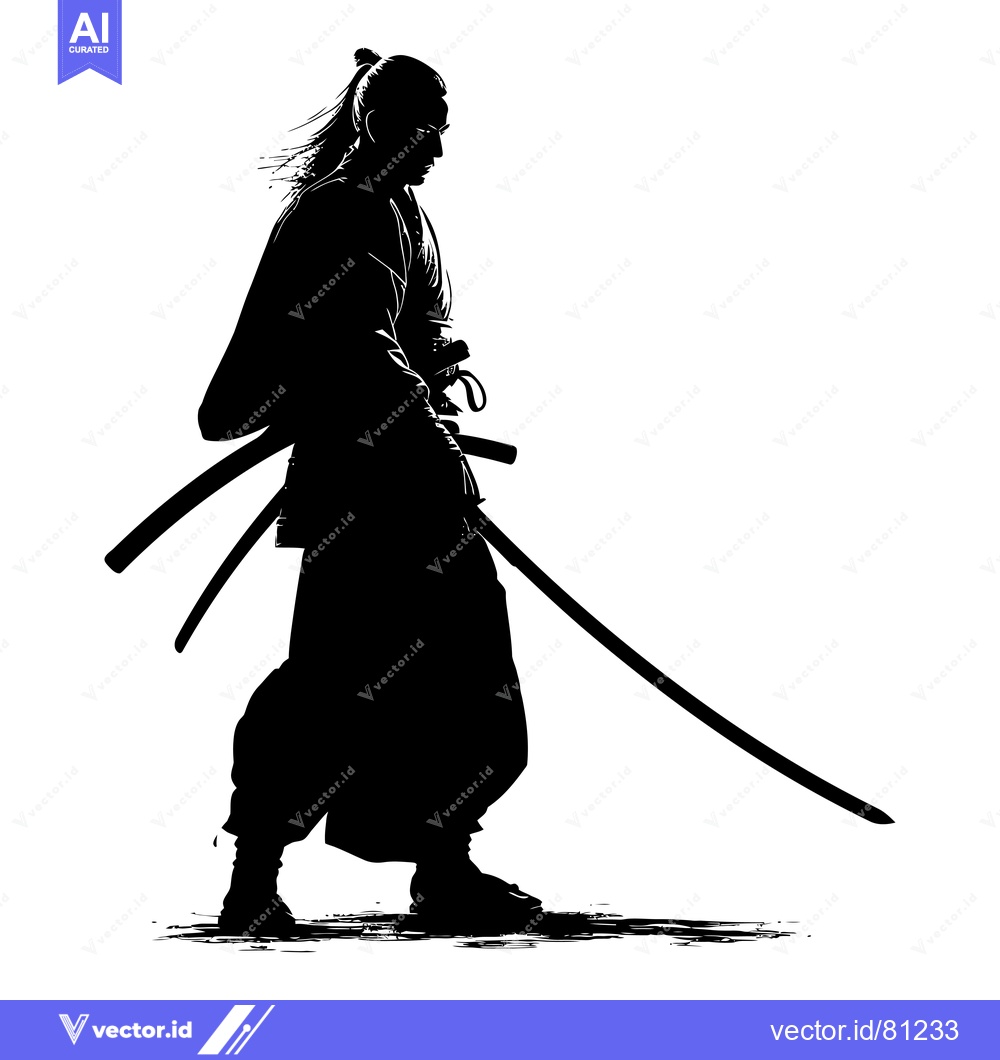 Premium Vector of Silhouette of a Samurai Warrior Holding Two Swords