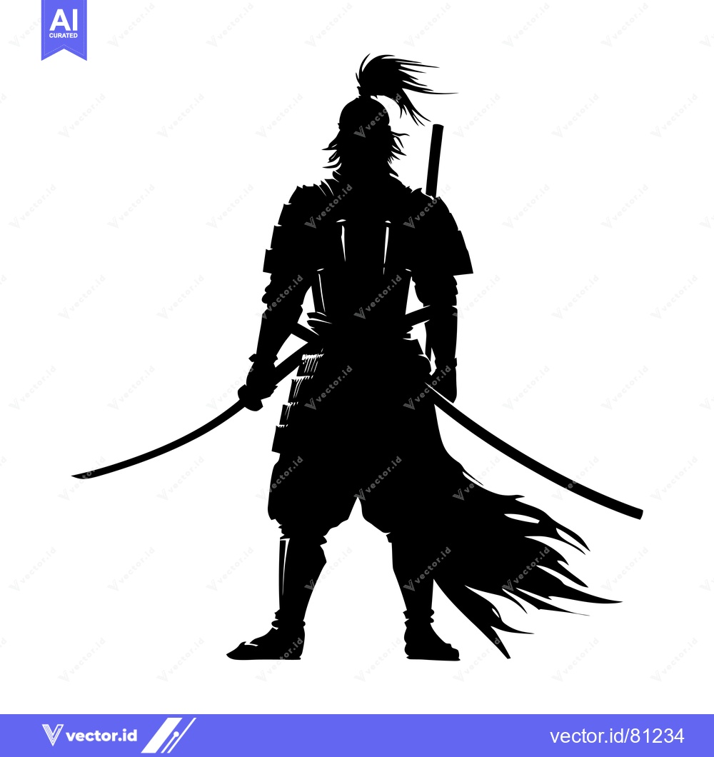 Premium Vector dari Silhouette of a Samurai Warrior with Two Swords